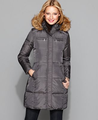 Michael Kors Coat, Hooded Faux Fur Trim Down - Coats - Women - Macy's