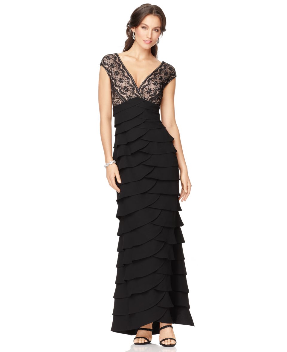 Richards Dress and Jacket, Sleeveless Sequin Lace Tiered Evening