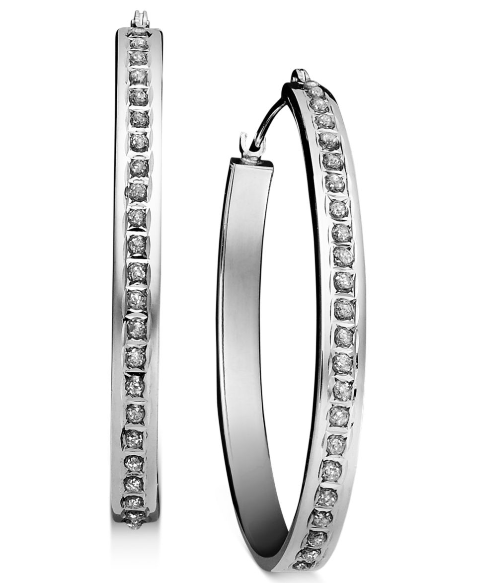 14k White Gold Earrings, Diamond Accent Hoop   Earrings   Jewelry