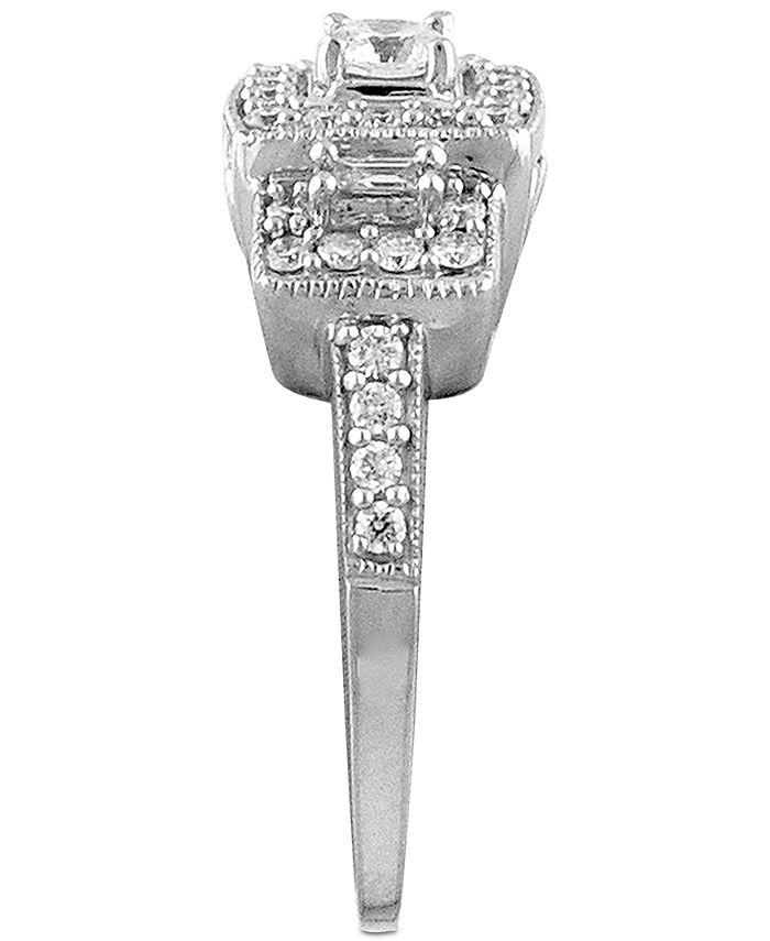 Macy's Diamond Halo ThreeStone Engagement Ring (3/4 ct. t.w.) in 14k
