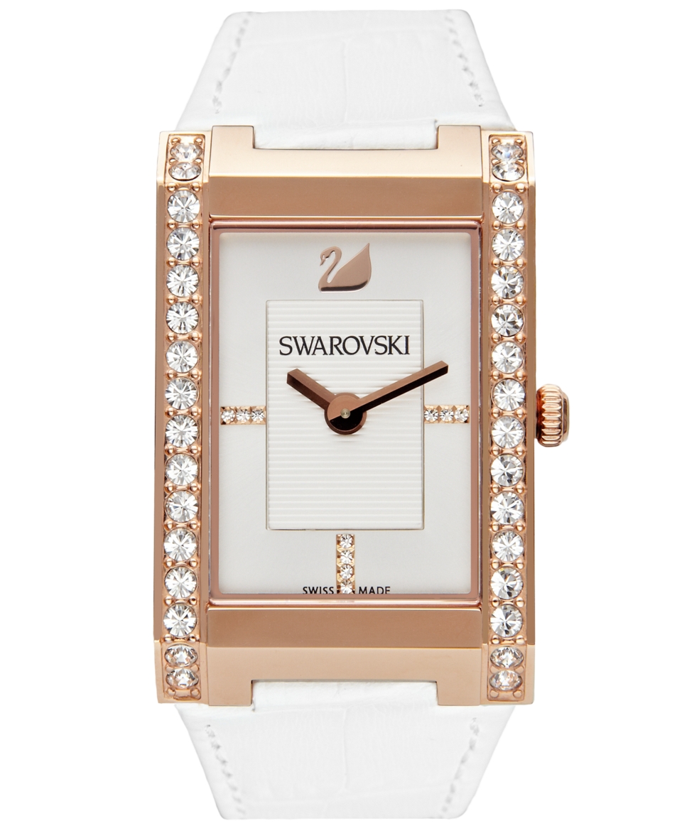 Swarovski Watch, Womens Swiss Citra White Croc Embossed Leather Strap 1094370   Fashion Jewelry   Jewelry & Watches