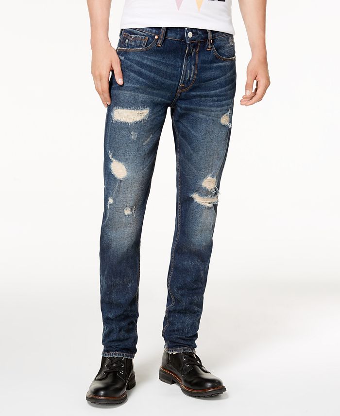 GUESS Men’s Slim Tapered Fit Destroyed Jeans & Reviews - Jeans - Men ...