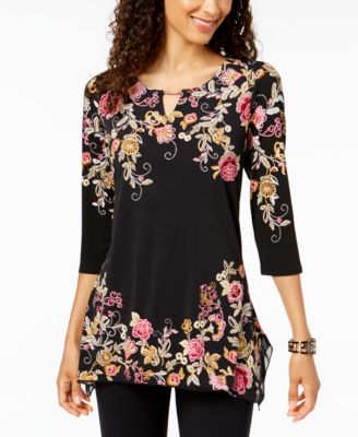 JM Collection Printed Keyhole Tunic 