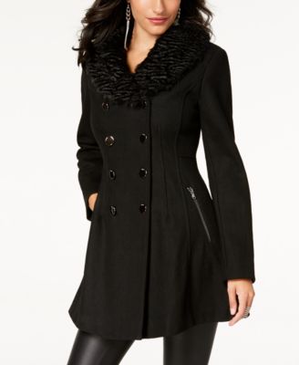 GUESS Faux-Fur-Collar Skirted Coat 
