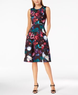 calvin klein floral fit and flare dress