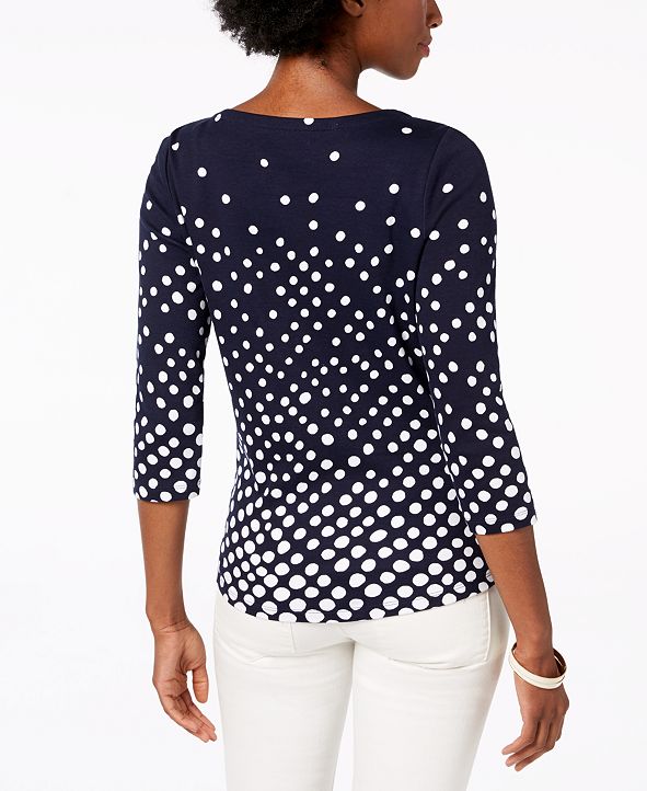 Charter Club Petite Pima Cotton ButtonShoulder Print Top, Created for