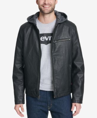 mens levi leather jacket with hood
