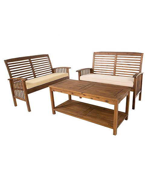 Walker Edison 3 Piece Acacia Wood Patio Conversation Set Dark Brown Reviews Furniture Macy S