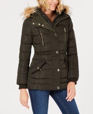 guess puffer coat with faux fur hood