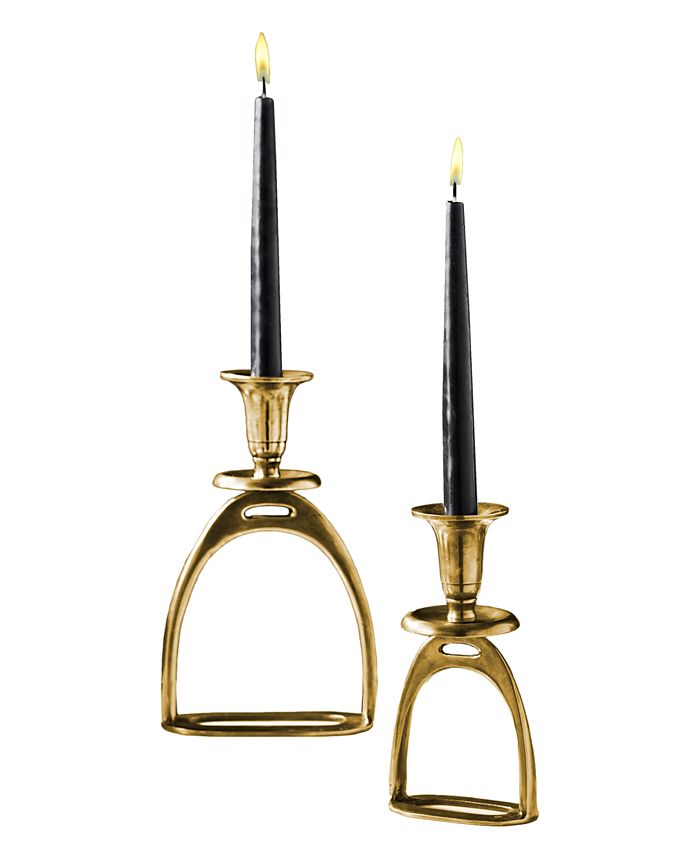 Two's Company Stirrup Antique Gold Tapered Candle Holders, Set of 2