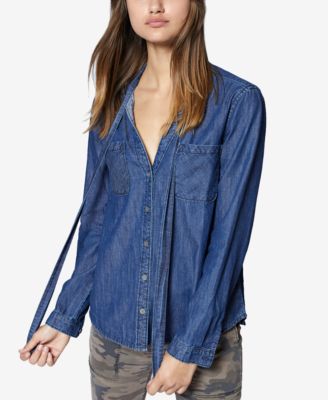 tie neck denim shirt