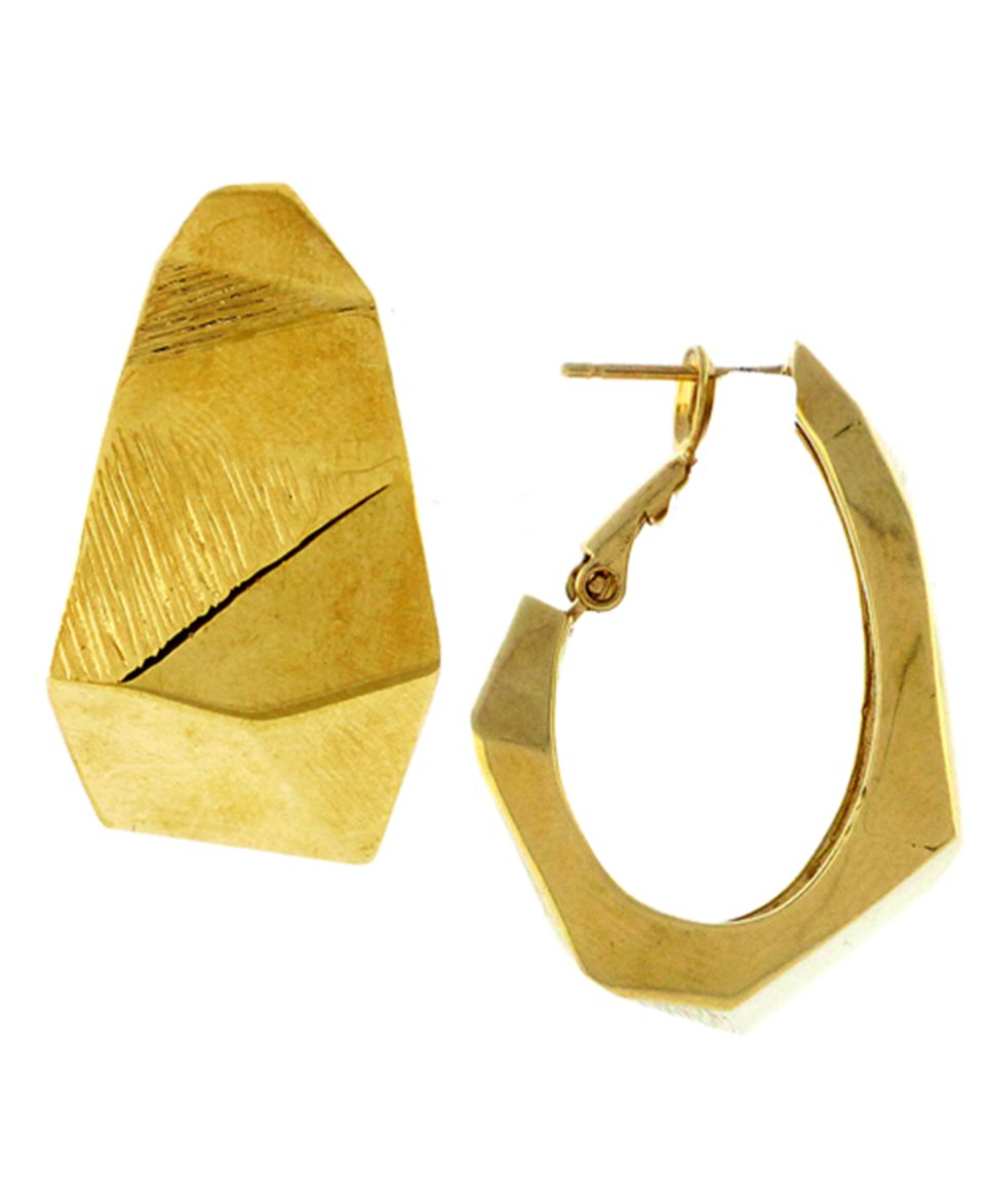Vince Camuto Earrings, Gold Tone Black Enamel Chevron Print Hoop