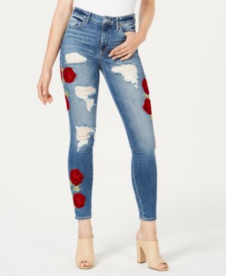 ripped jeans with roses