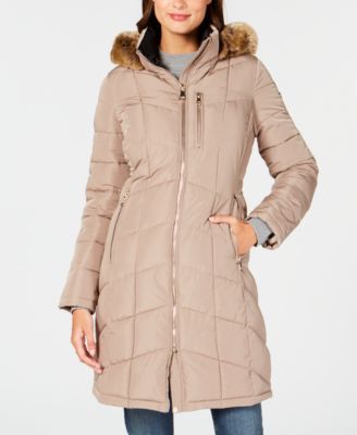 calvin klein women's down jacket with faux fur trimmed hood