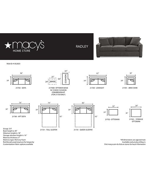 Furniture Radley 86 Fabric Queen Sleeper Sofa Bed Created For Macy S Reviews Furniture Macy S