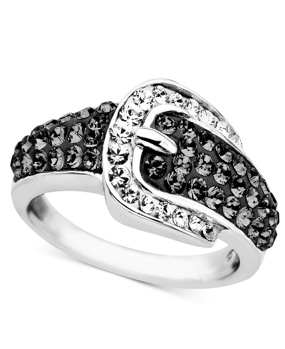 Sterling Silver Ring, Black and White Diamond Heart Buckle Ring (3/4