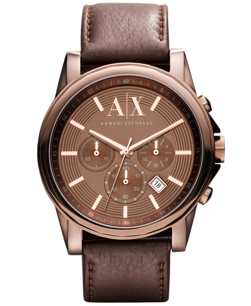 Armani Exchange Watch, Mens Chronograph Dark Brown Leather Strap