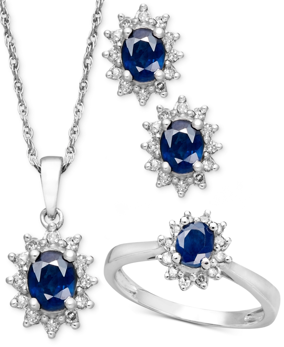 Sterling Silver Jewelry Set, Sapphire (1 1/2 ct. t.w.) and Diamond (1