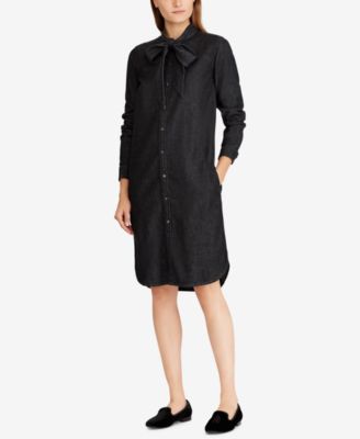 tie neck denim dress