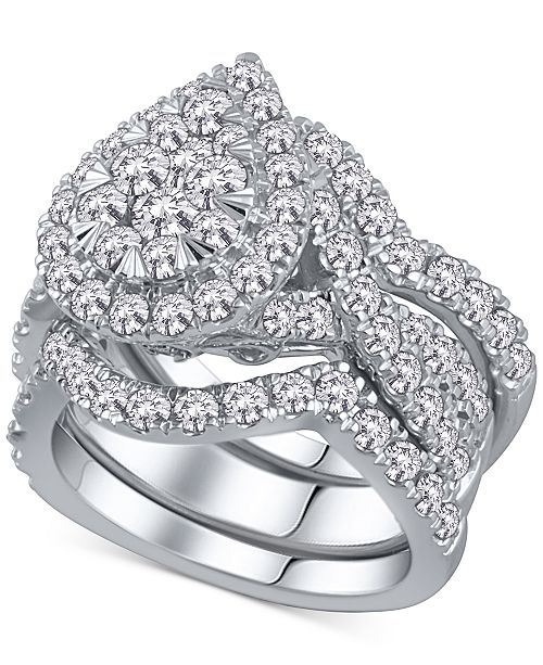 Macy S 3 Pc Diamond Pear Cluster Bridal Set 2 Ct T W In 14k White Gold Reviews Rings Jewelry Watches Macy S
