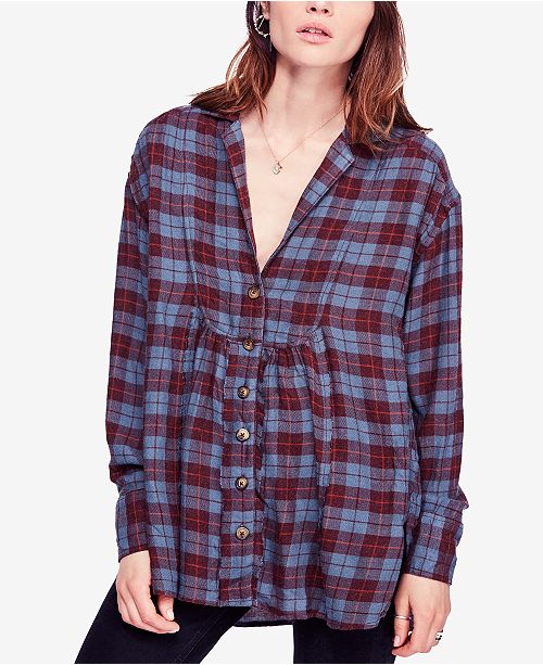 Free People All About The Feel Cotton Plaid Shirt & Reviews - Tops - Women  - Macy's