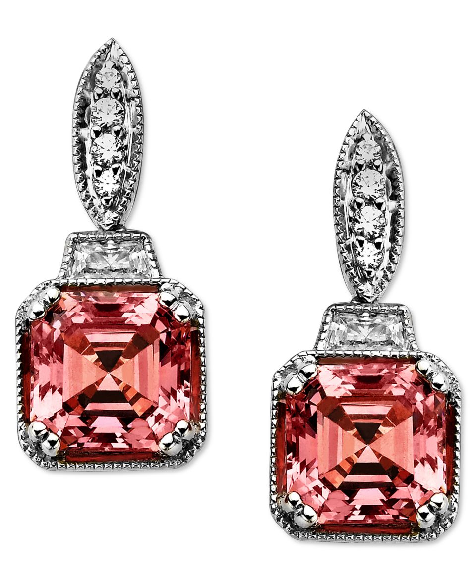 Arabella Sterling Silver Earrings, Pink and White Swarovski Zirconia Pear Drop Earrings (10 5/8 ct. t.w.)   Earrings   Jewelry & Watches