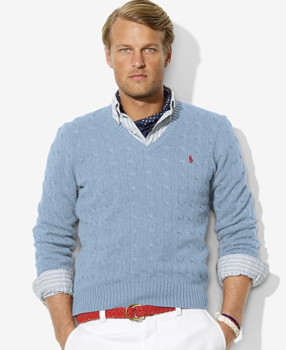 Polo Ralph Lauren Sweater, Cable Knit Silk V Neck Sweater