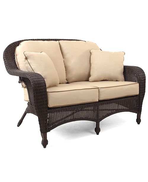 Furniture Monterey Wicker Outdoor Loveseat With Sunbrella Cushions Created For Macy S Reviews Furniture Macy S