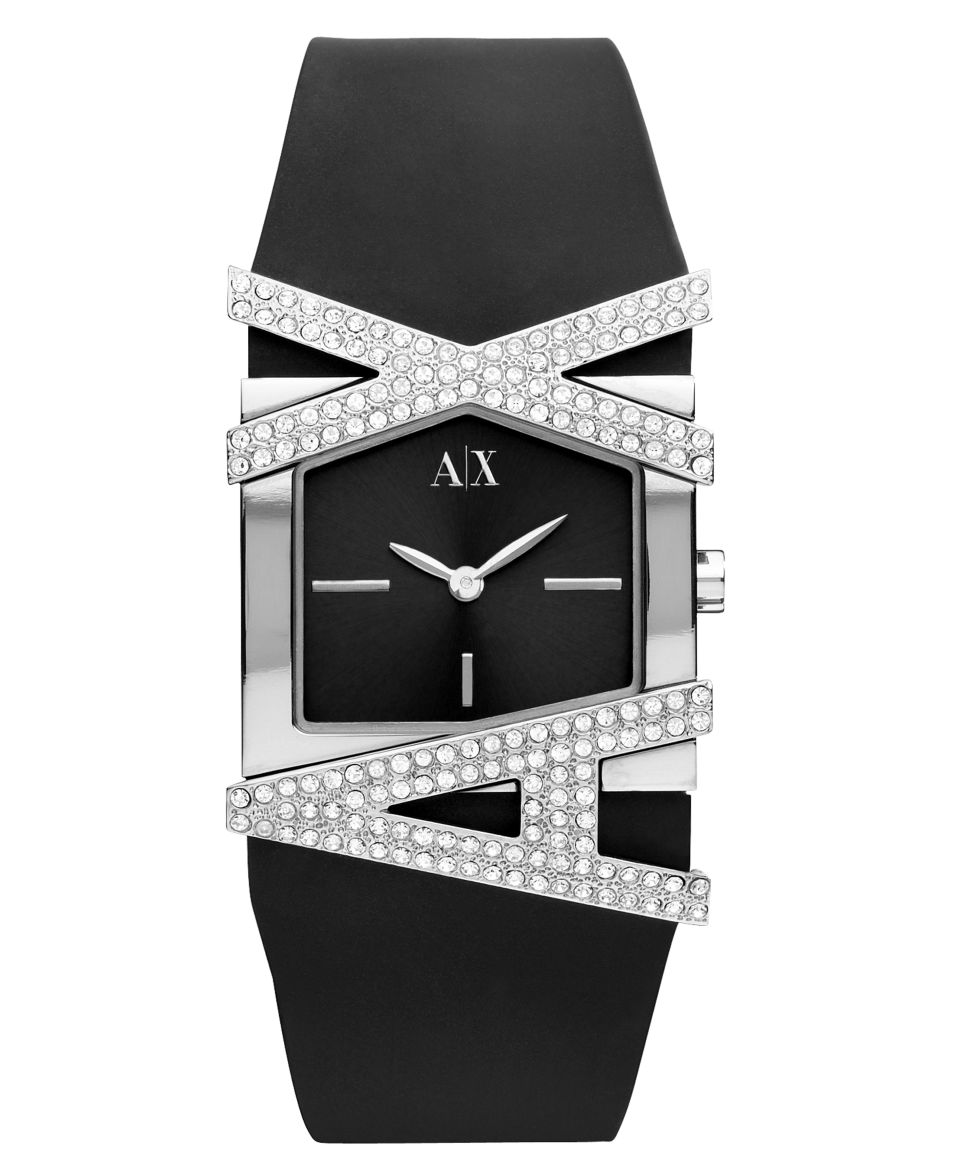 Armani Exchange Watch, Womens Black Python Stamped Leather Strap