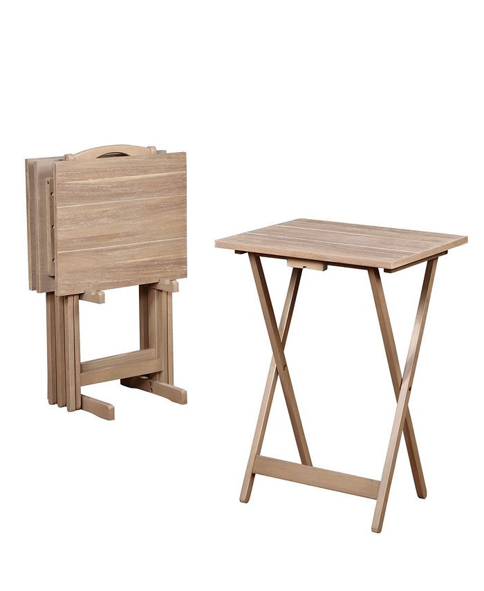 Linon Home Decor Gray Acacia 4 Piece Tv Tray Table Set With Storage Stand Reviews Home Macy S