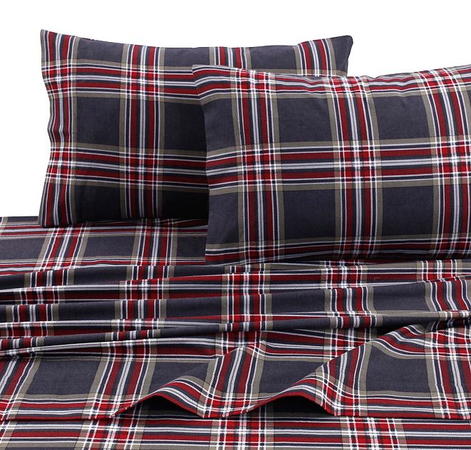 Tribeca Living Heritage Plaid 5ounce Flannel Printed Extra Deep Pocket Queen Sheet Set