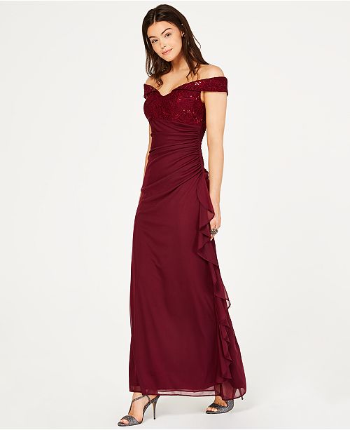 Betsy Adam Petite Lace Off The Shoulder Gown Reviews Dresses Petites Macy S