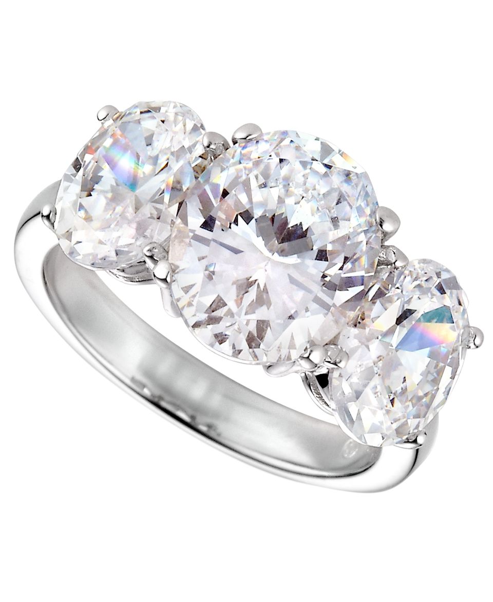 CRISLU Ring, Platinum Over Sterling Silver Three Stone Cubic Zirconia