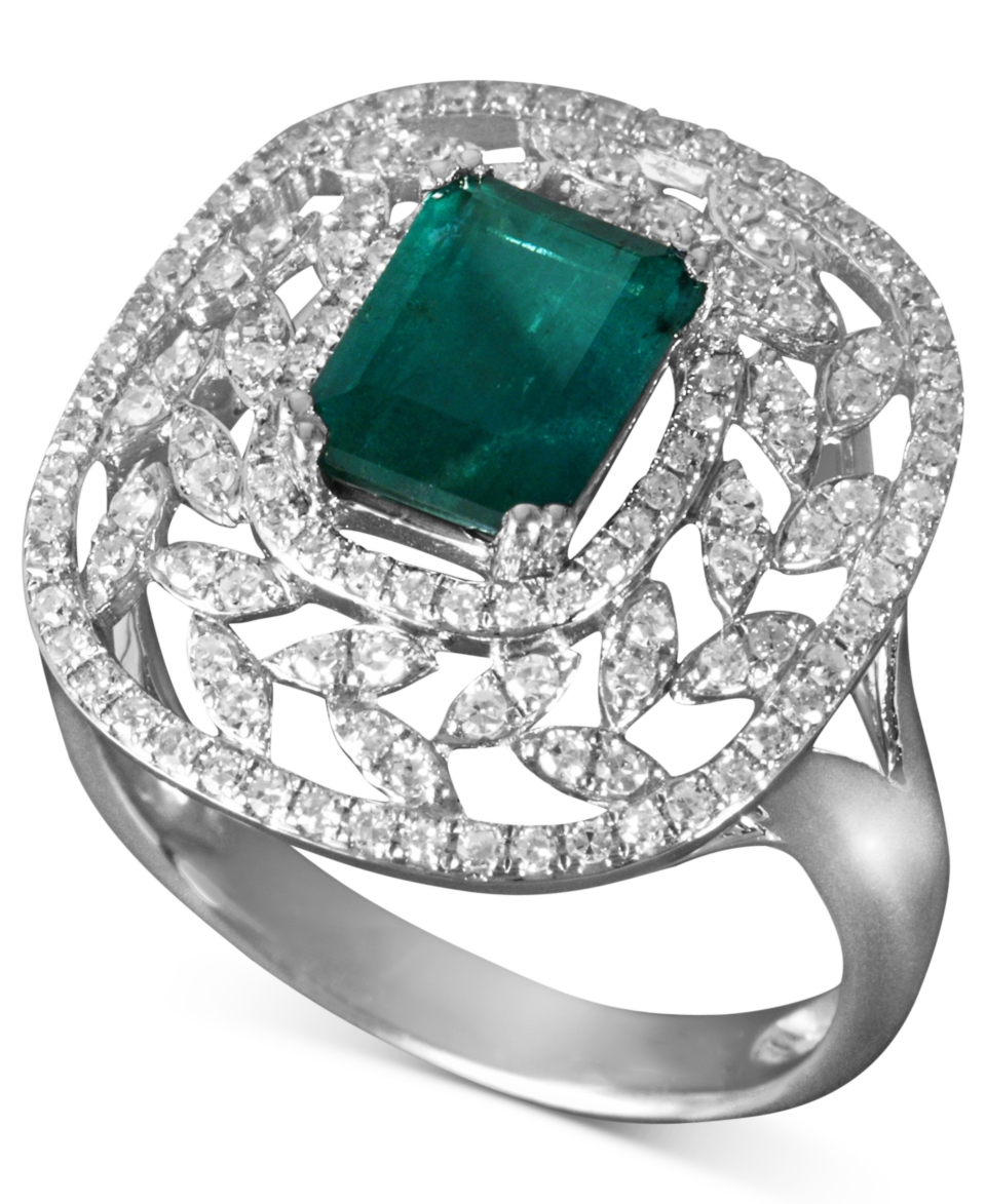 Effy Collection 14k White Gold Ring, Emerald (1 3/8 ct. t.w.) and