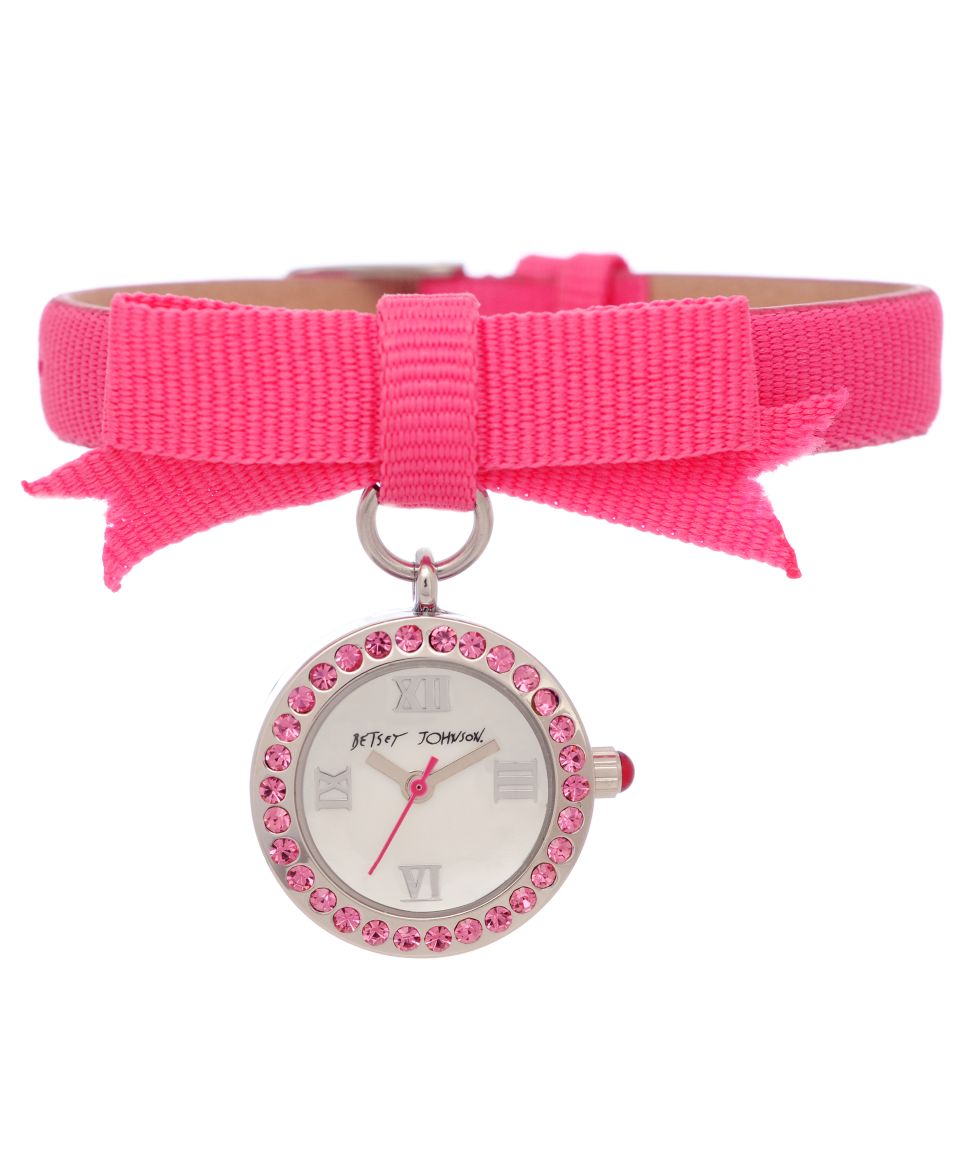 Betsey Johnson Watch, Womens Fuchsia Grosgrain Strap 17mm BJ00110 01