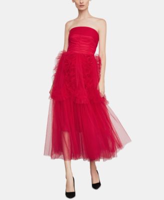 bcbg red ruffle dress