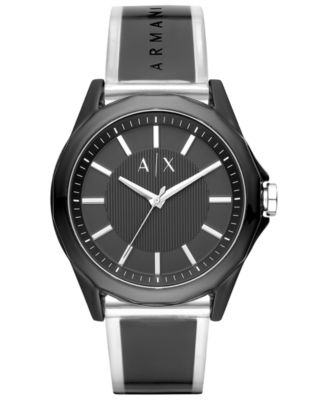 armani exchange men's black pu strap watch