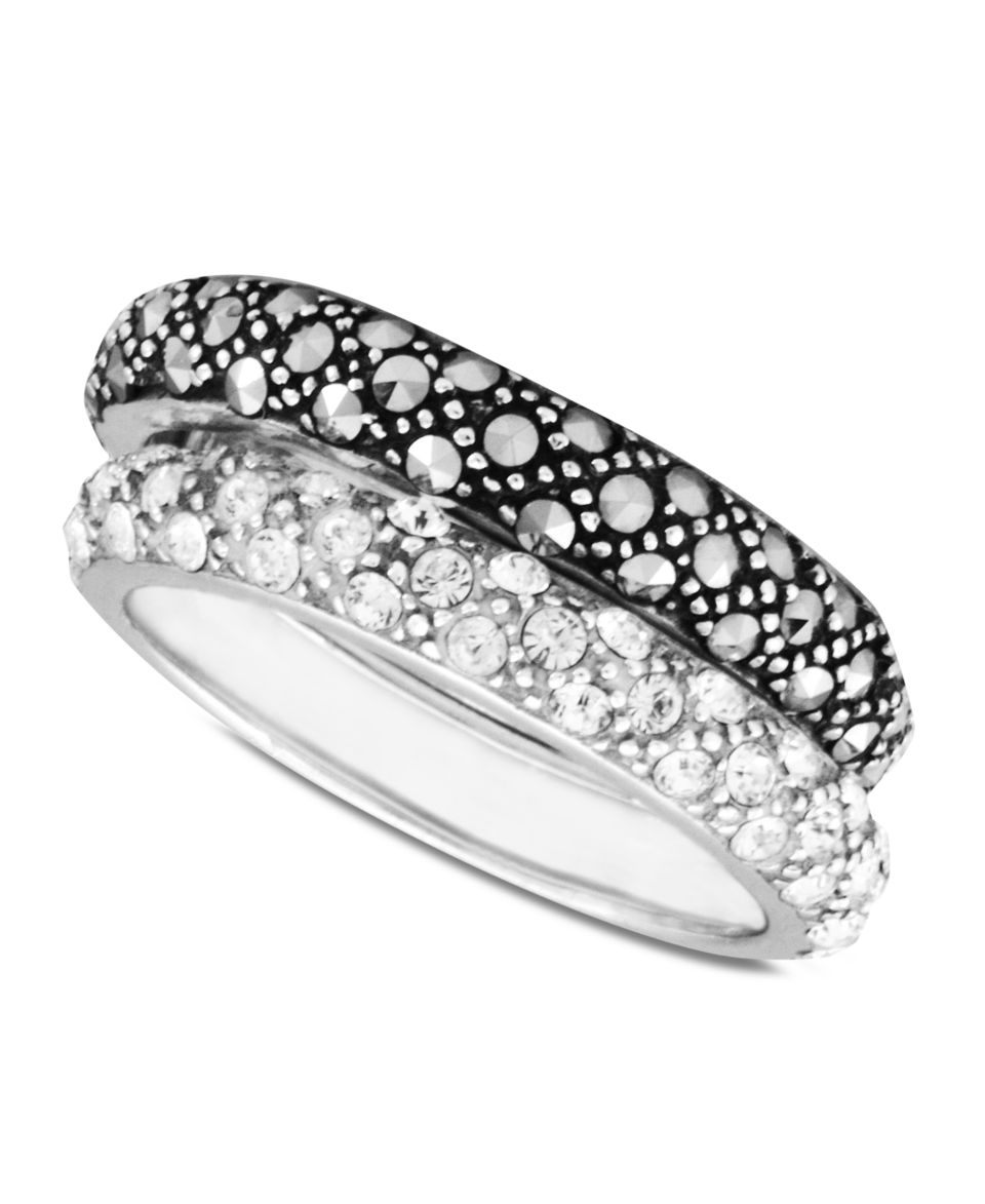 Genevieve & Grace Sterling Silver Rings Set, Marcasite and Crystal Band Rings Set   Rings   Jewelry & Watches
