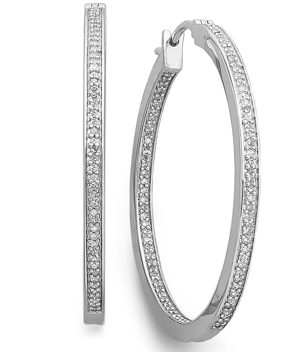 Diamond Earrings, Sterling Silver Diamond Hoop Earrings (1/2 ct. t.w.)