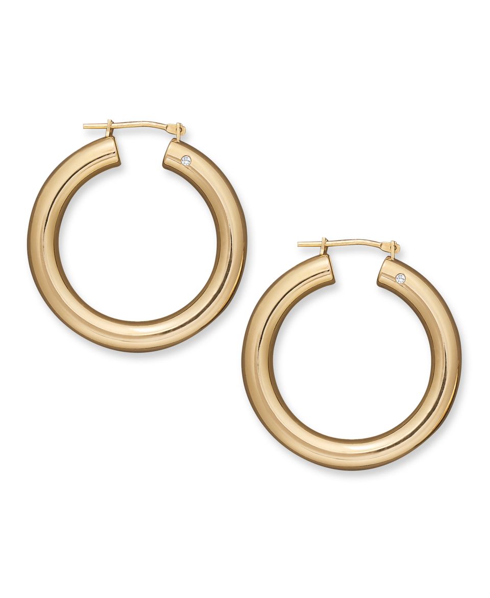 Signature Gold Diamond Accent Hoop Earrings in 14k Gold   Earrings   Jewelry & Watches