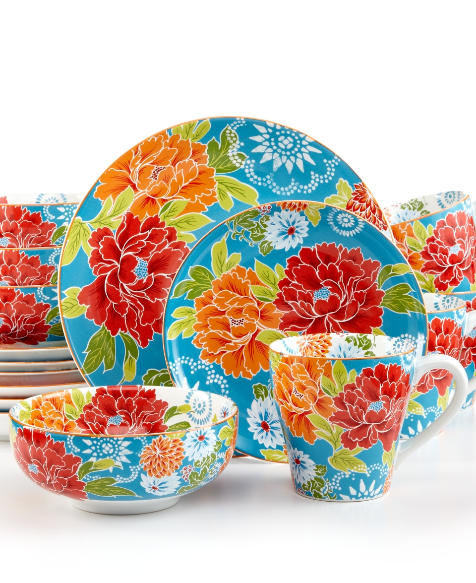 222 Fifth Dinnerware, Huang Blue 16 Piece set   Casual Dinnerware