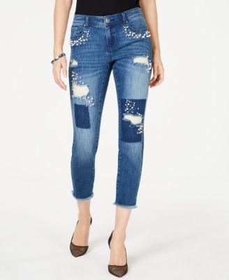 women's pearl embellished jeans