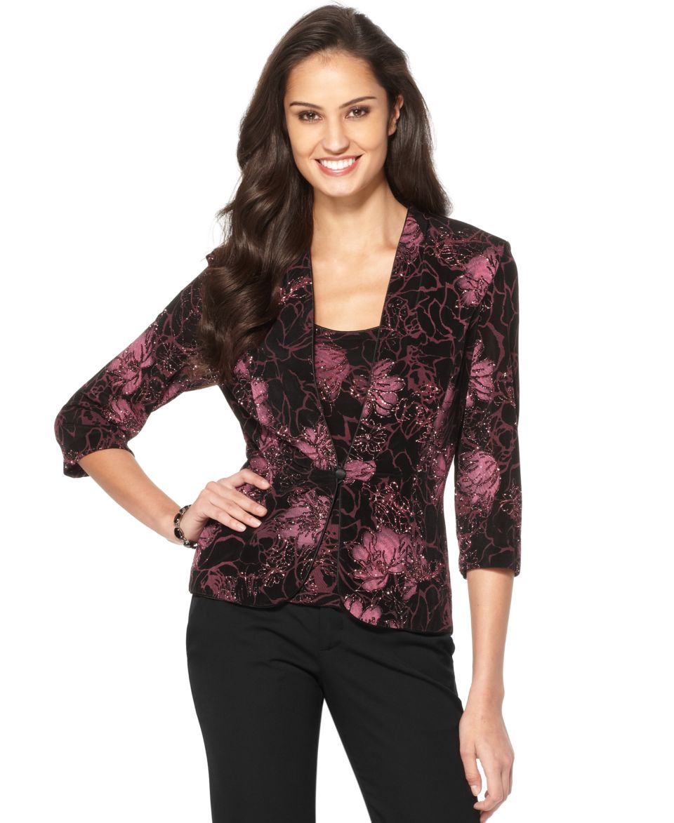 Alex Evenings Evening Set, Three Quarter Sleeve Sequin Jacket & Top