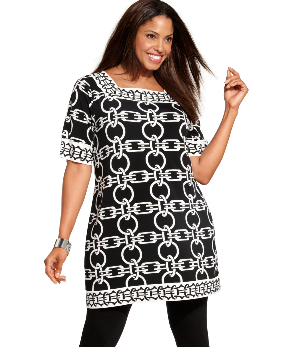 NEW Alfani Plus Size Top, Short Sleeve Printed Tunic