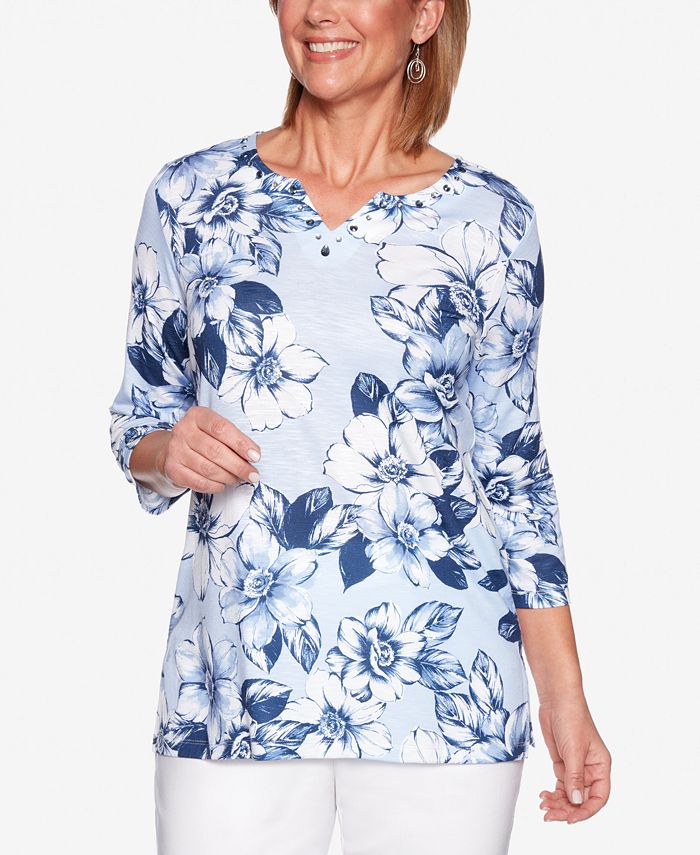Alfred Dunner Classics Printed Rhinestone-Embellished Top & Reviews ...
