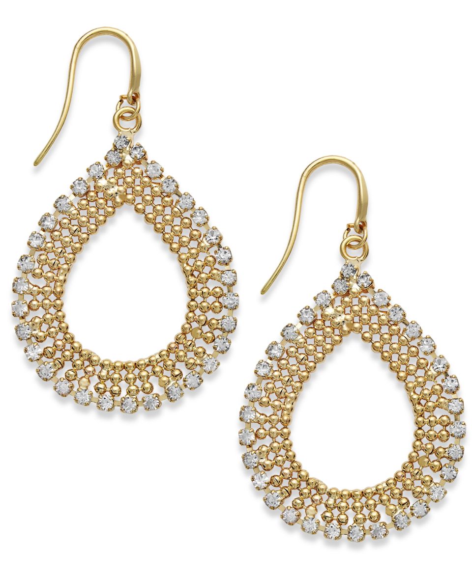 INC International Concepts Earrings, Gold Tone Glass Stone Teardrop