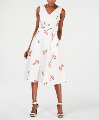 calvin klein embroidered fit & flare dress