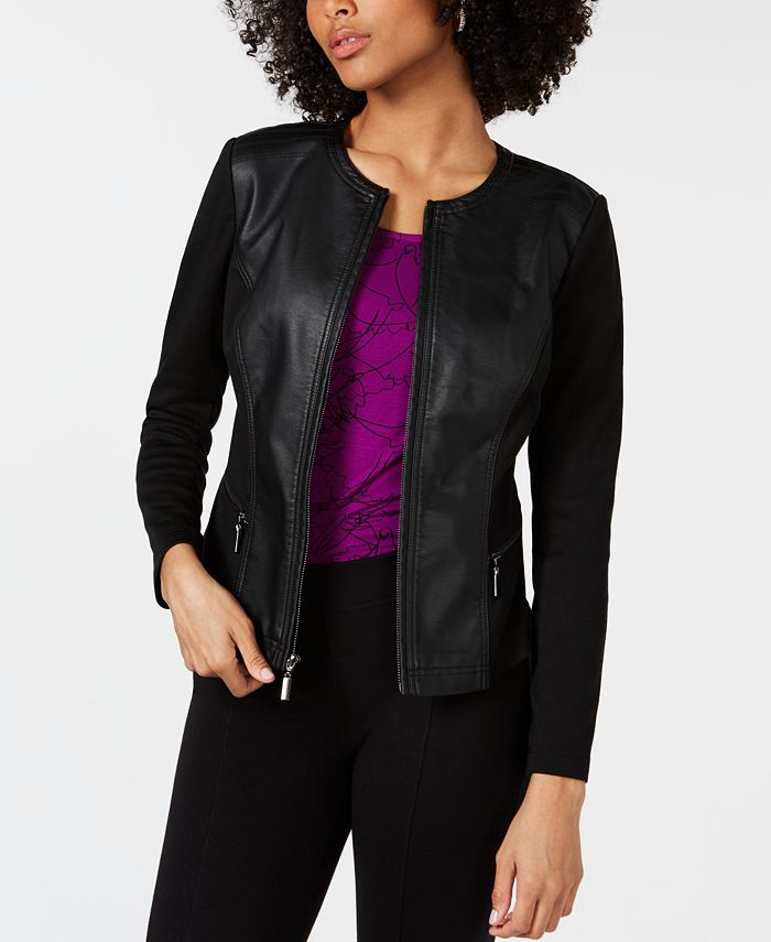 Alfani Faux-Leather Mixed-Media Jacket, Created for Macy's & Reviews ...