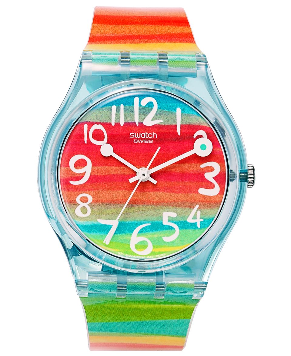 Swatch Watch, Unisex Swiss Color the Sky Rainbow Plastic Strap 34mm