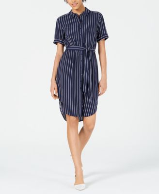 striped belted shirt dress